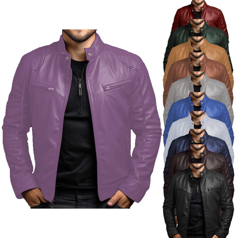 2024 Autumn New Business 5U Leather Jacket Collar Slim Zipper Leather Jacket-L531 555 - Image 2