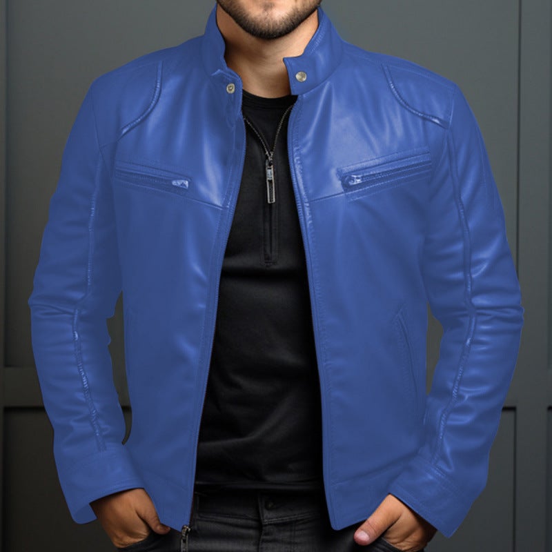 2024 Autumn New Business 5U Leather Jacket Collar Slim Zipper Leather Jacket-L531 555 - Image 1