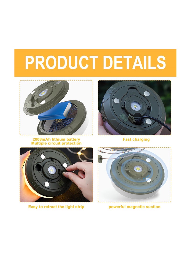 SYOSI أضواء خيمة، أضواء خيطية قابلة للشحن والتخزين في الهواء الطلق مع 8 أوضاع إضاءة، 32.8 قدم أضواء خيطية محمولة ومقاومة للماء لرحلات التخييم والحدائق والتنزه، تخزين سريع من نوع C - Image 3