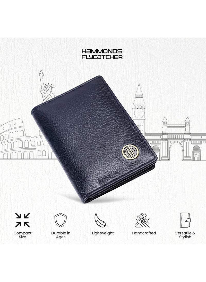 HAMMONDS FLYCATCHER Genuine Leather Card Holder for Men and Women, Blue | RFID Protected Leather Card Holder Wallet for Men| Card Wallet Upto 8 Credit Cards/Debit Cards- Slim Bi-Fold Card Holder - Image 4