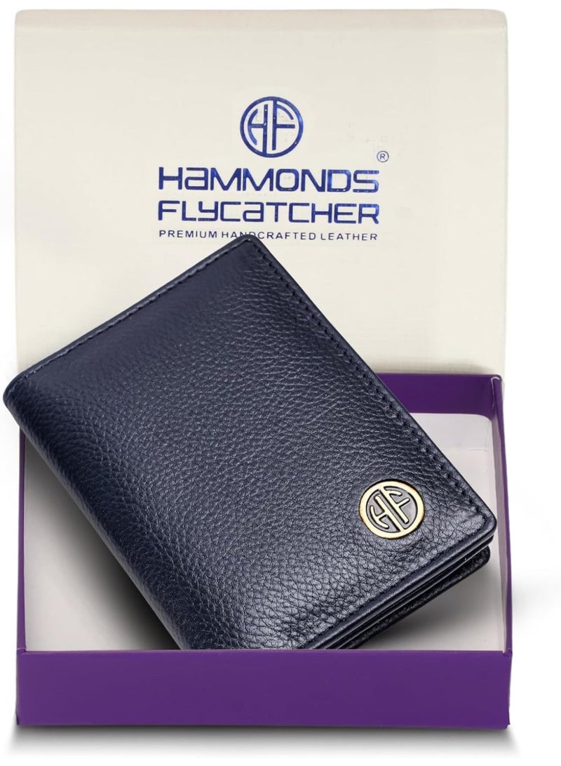 HAMMONDS FLYCATCHER Genuine Leather Card Holder for Men and Women, Blue | RFID Protected Leather Card Holder Wallet for Men| Card Wallet Upto 8 Credit Cards/Debit Cards- Slim Bi-Fold Card Holder - Image 1
