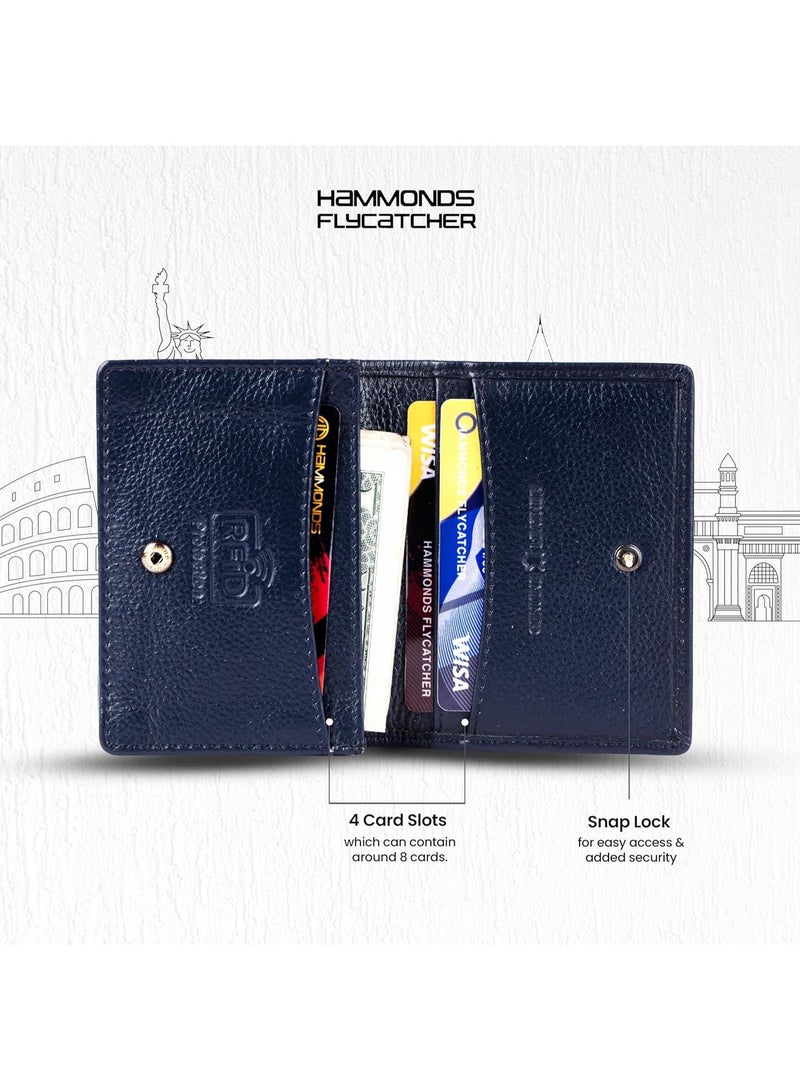 HAMMONDS FLYCATCHER Genuine Leather Card Holder for Men and Women, Blue | RFID Protected Leather Card Holder Wallet for Men| Card Wallet Upto 8 Credit Cards/Debit Cards- Slim Bi-Fold Card Holder - Image 3