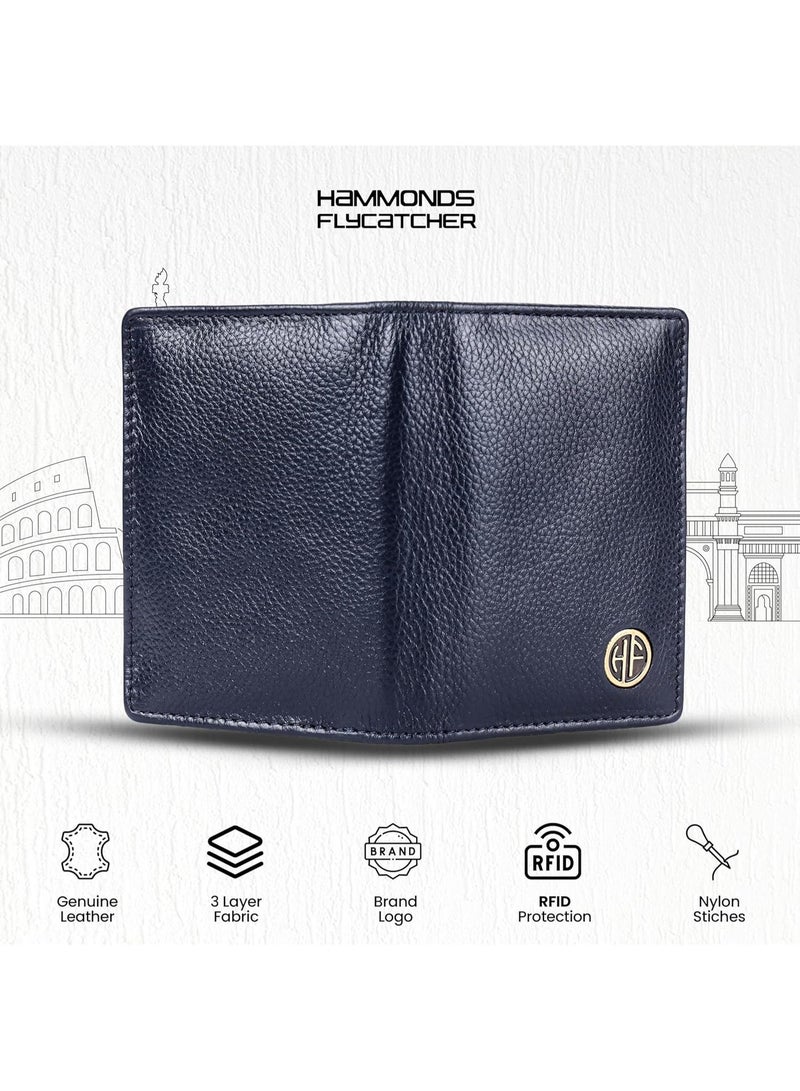 HAMMONDS FLYCATCHER Genuine Leather Card Holder for Men and Women, Blue | RFID Protected Leather Card Holder Wallet for Men| Card Wallet Upto 8 Credit Cards/Debit Cards- Slim Bi-Fold Card Holder - Image 5