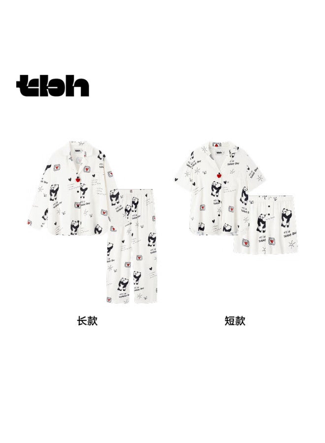 Tbh Panda Puff Starlight Satin Long Loungewear Set, Wearable Outside, All Seasons Couple Pajamas, Size S
