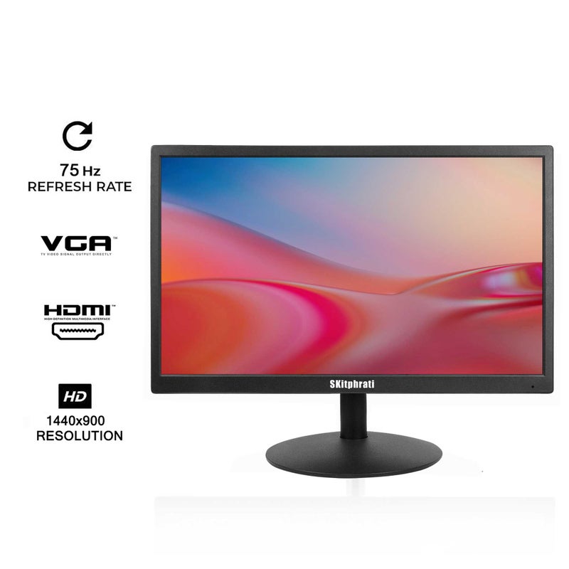 SKitphrati 17 inch PC Monitor LED Monitor 1440x900, 75HZ, 5Ms, 16:10, Viewing Angle 95Â°(Horizontal),TN Panel, VESA Wall Mountable, VGA & HDMI Port, Black - Image 2