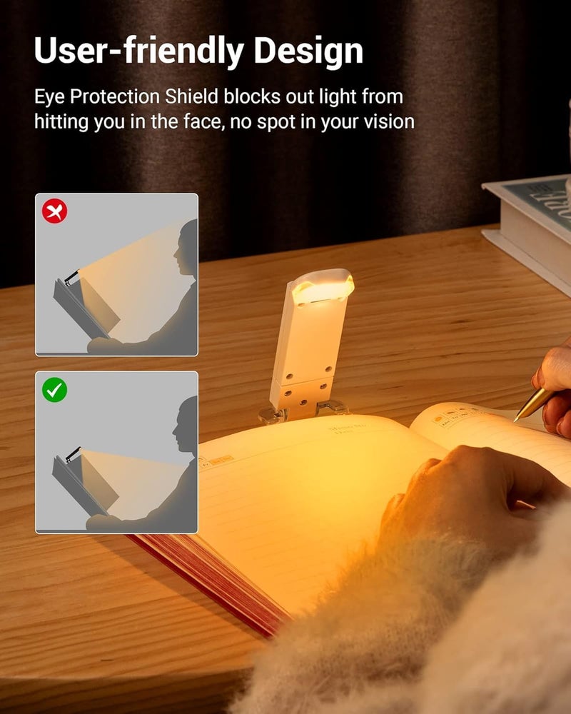 SADRUCHI Clip-On LED Book Lamp for Night Reading, USB Rechargeable Study Light for Students, 3 Brightness & Color Modes, Eye-Care Portable Foldable Reading Light for Bed & Travel (White) - Image 5