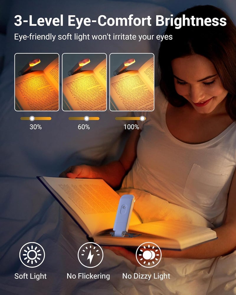 SADRUCHI Clip-On LED Book Lamp for Night Reading, USB Rechargeable Study Light for Students, 3 Brightness & Color Modes, Eye-Care Portable Foldable Reading Light for Bed & Travel (White) - Image 2