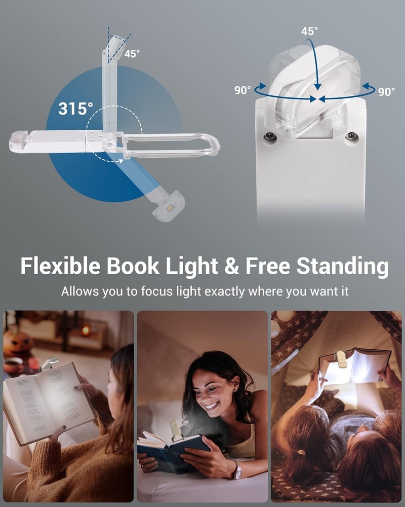 SADRUCHI Clip-On LED Book Lamp for Night Reading, USB Rechargeable Study Light for Students, 3 Brightness & Color Modes, Eye-Care Portable Foldable Reading Light for Bed & Travel (White) - Image 4