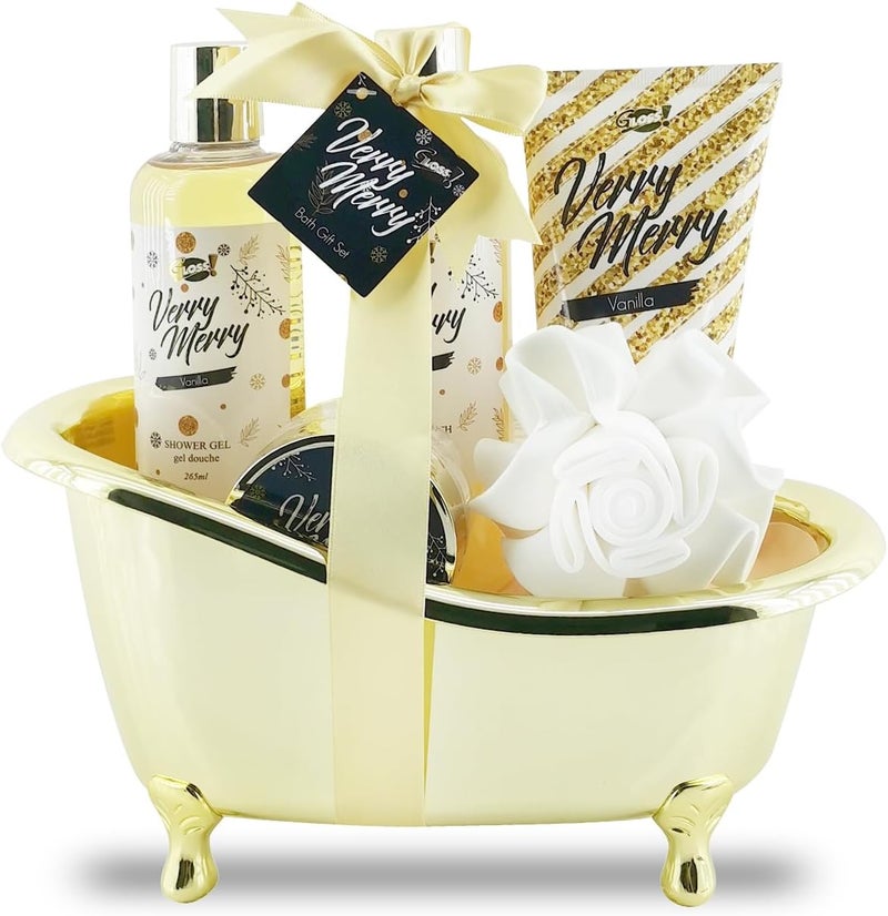 Gift Box for her Vanilla Bath Products Christmas Gift Women Beauty Gift Original Gift for Women Birthday Gifts for Mum Body Care and Wellbeing Sets Shower Set GOLDVERYMERRY