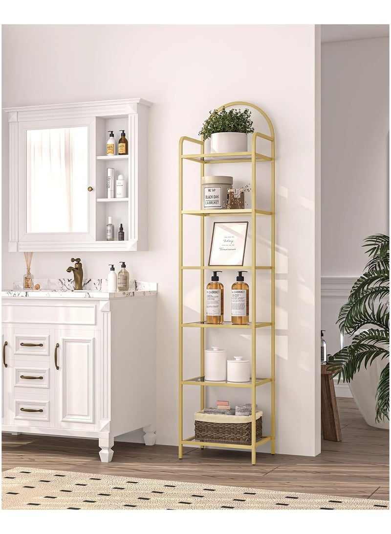 LINGWEI Elegant Glass Bookcase with Metal Frame Slim Shelving Unit for Bedroom Bathroom and Home Office - Image 2