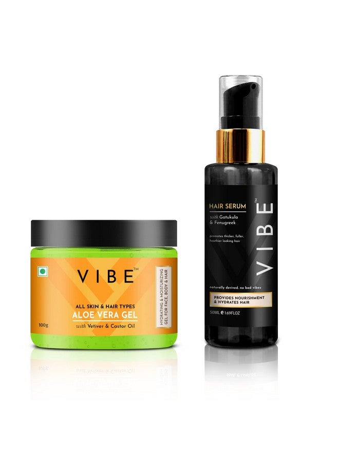 Vibe Hair Serum For Men & Women (50 Ml) & Organic Aloe Vera Gel For Face And Hair With Vetiver & Castor Oil (100Gm) Jumbo Pack - Image 1