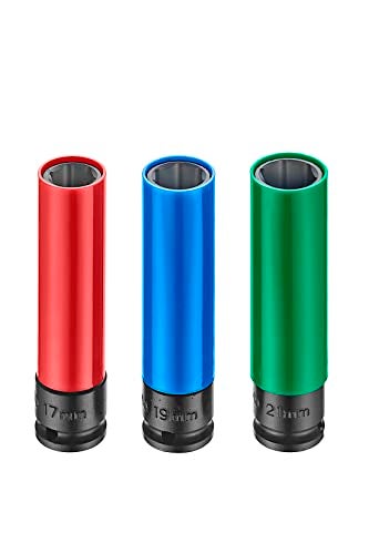 Kauplus 1/2 Inch Drive Wheel Nut Impact Socket Set-3PCS, Extra Long Non Marring Impact Lug Nut Socket- Thin Walled 6-Point Mertic 17MM-19MM -21MM - Image 5
