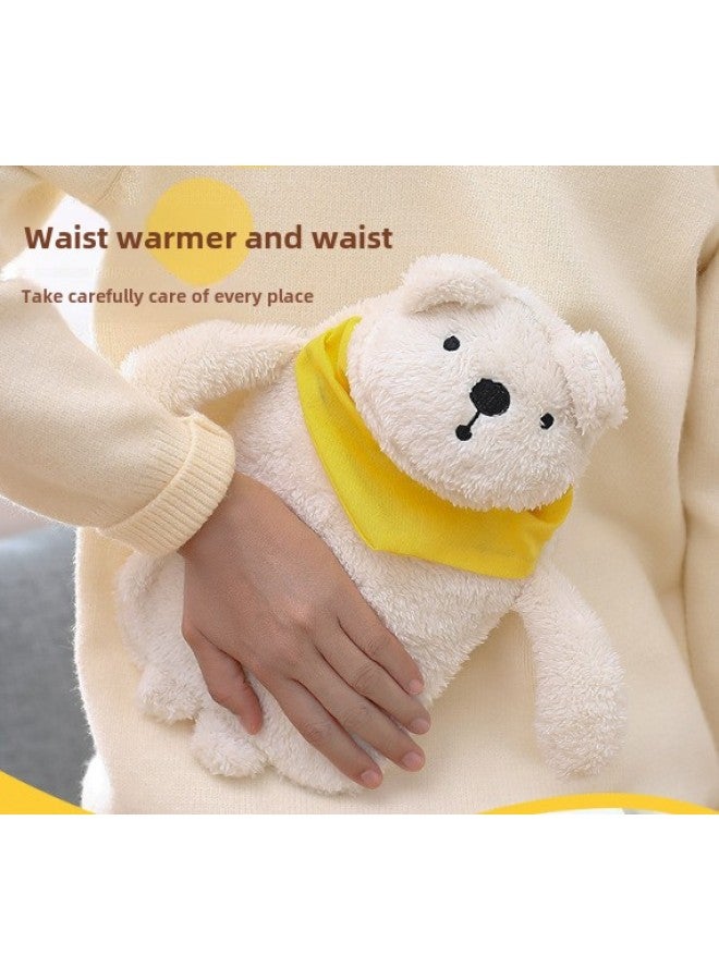 Plush Strawberry Bear Hot Water Bottle Cover Hand Warmer Girl's Belly Warmer Student Dormitory Hand Warmer Ugly Duck-Color:White Bear (plush Cover + Rubber Hot Water Bottle)-Height:Medium Size 1000ml Weighs About 0.28--- 0.35kg  - Image 1