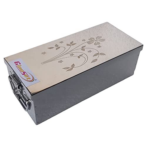 GinoSet® Stainless Steel Locker Boxes Jewellery Boxes Cash Peti Size - 12 Inch With Laser Printed Design (Steel) (12 x 5 x 4.5 INCH) - Image 2