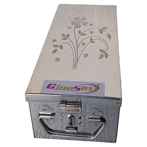 GinoSet® Stainless Steel Locker Boxes Jewellery Boxes Cash Peti Size - 12 Inch With Laser Printed Design (Steel) (12 x 5 x 4.5 INCH) - Image 1