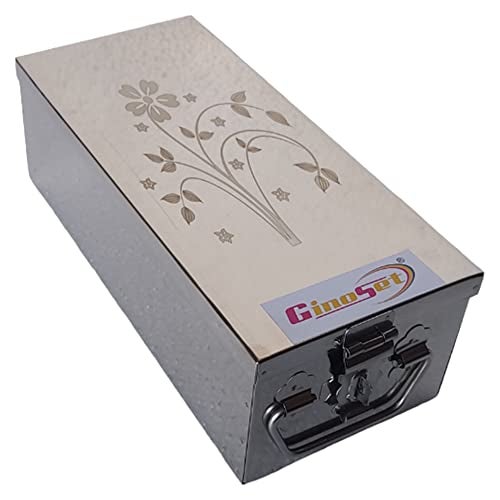 GinoSet® Stainless Steel Locker Boxes Jewellery Boxes Cash Peti Size - 12 Inch With Laser Printed Design (Steel) (12 x 5 x 4.5 INCH) - Image 3
