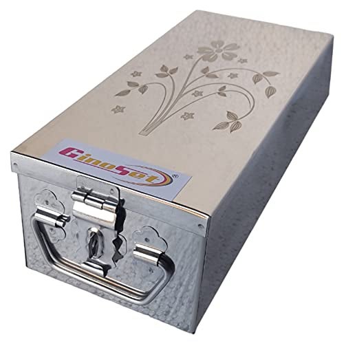 GinoSet® Stainless Steel Locker Boxes Jewellery Boxes Cash Peti Size - 12 Inch With Laser Printed Design (Steel) (12 x 5 x 4.5 INCH) - Image 4