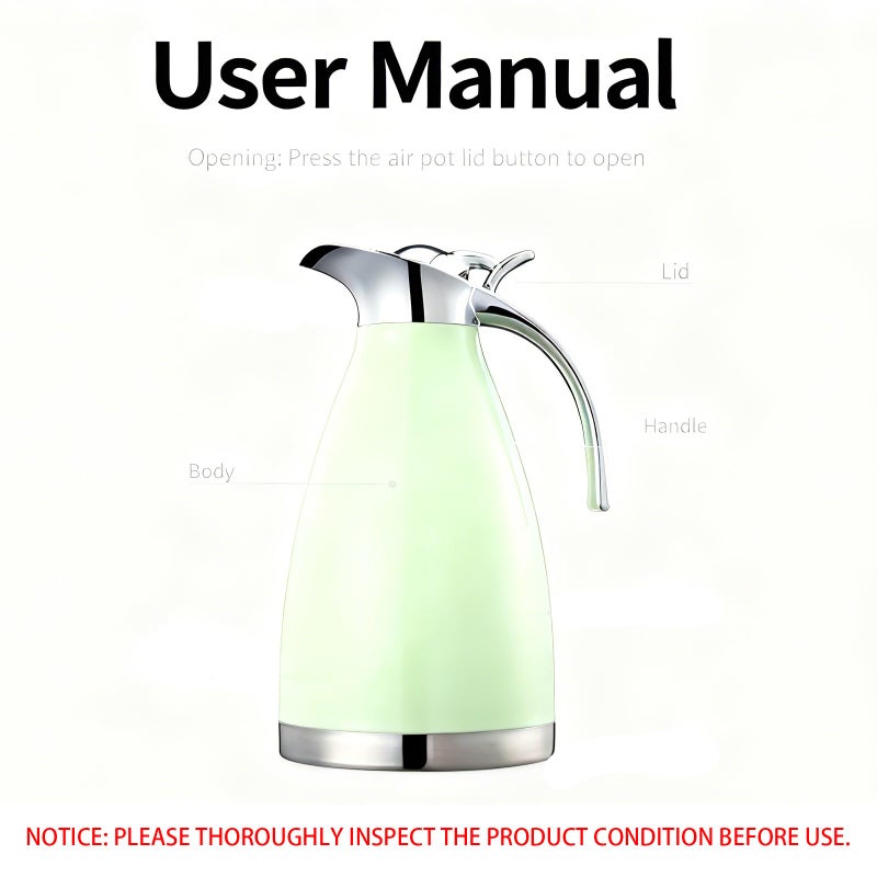 Bonnoces 68 Oz Stainless Steel Thermal Carafe - Double Walled Vacuum Insulated Thermos/Carafe with Lid - Coffee/Tea Carafe Heat & Cold Retention - 2 Liter (Green) - Image 2