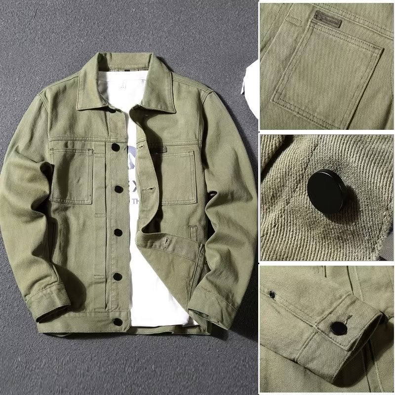 جاكيت جينز علامة عصرية جاكيت عمل للرجال تصميم ضيق قصير أنيق كاجوال علوي - Image 2