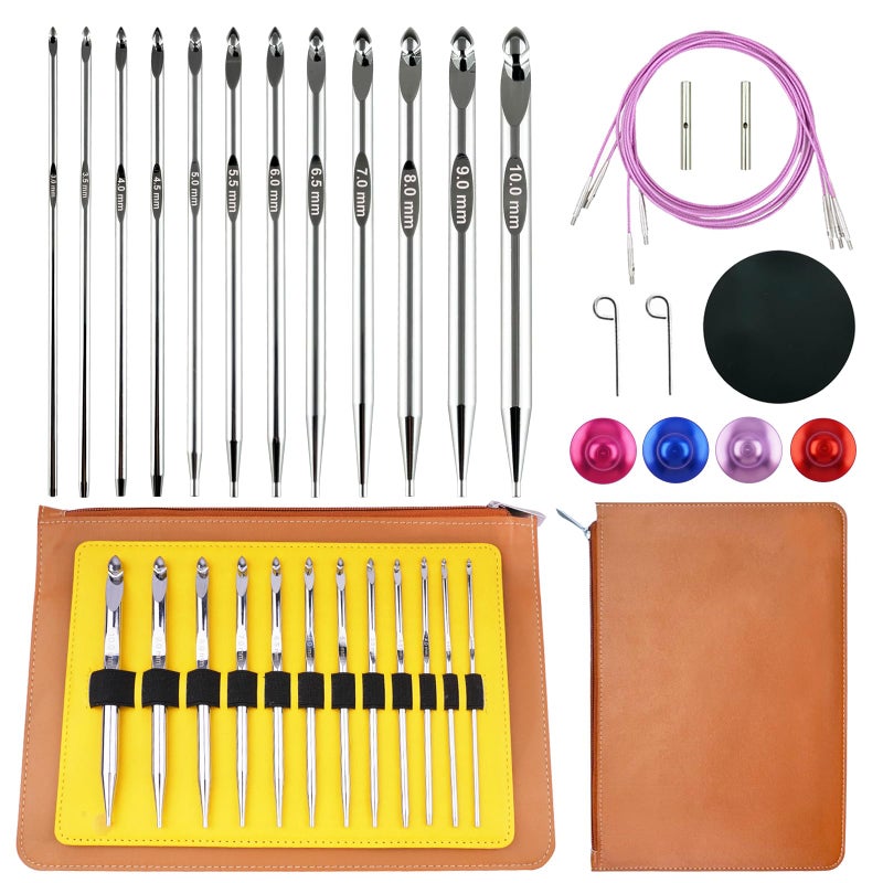 Hobekoee Tunisian Crochet Hooks Set with Cable12 Size Aluminium Interchangeable Crochet Hook Set Inline Crochet Hooks Afghan Crochet Needles 3mm10mm - Image 2