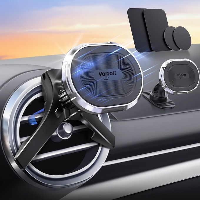 volport Magnetic Phone Mount For Car [Vent & Dashboard]: Strong Magnet Holder For Mercedes Benz Mini Cooper Round/Horizontal/Vertical Air Vent, For Iphone Samsung Big Heavy Cell Phone Case & Tablets - Image 1
