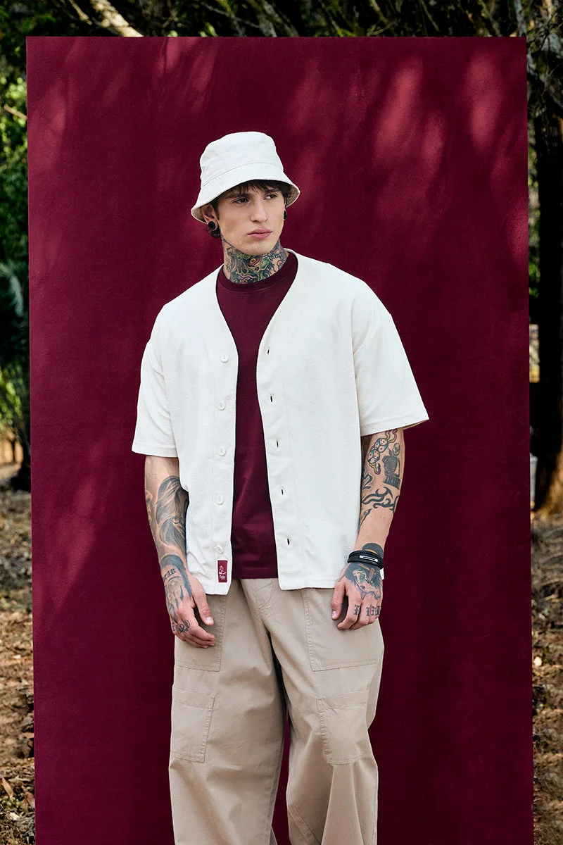SNITCH Off White Solid Half Sleeve Oversized Shirt