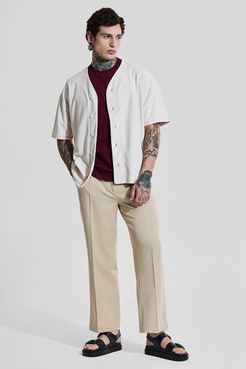 SNITCH Off White Solid Half Sleeve Oversized Shirt