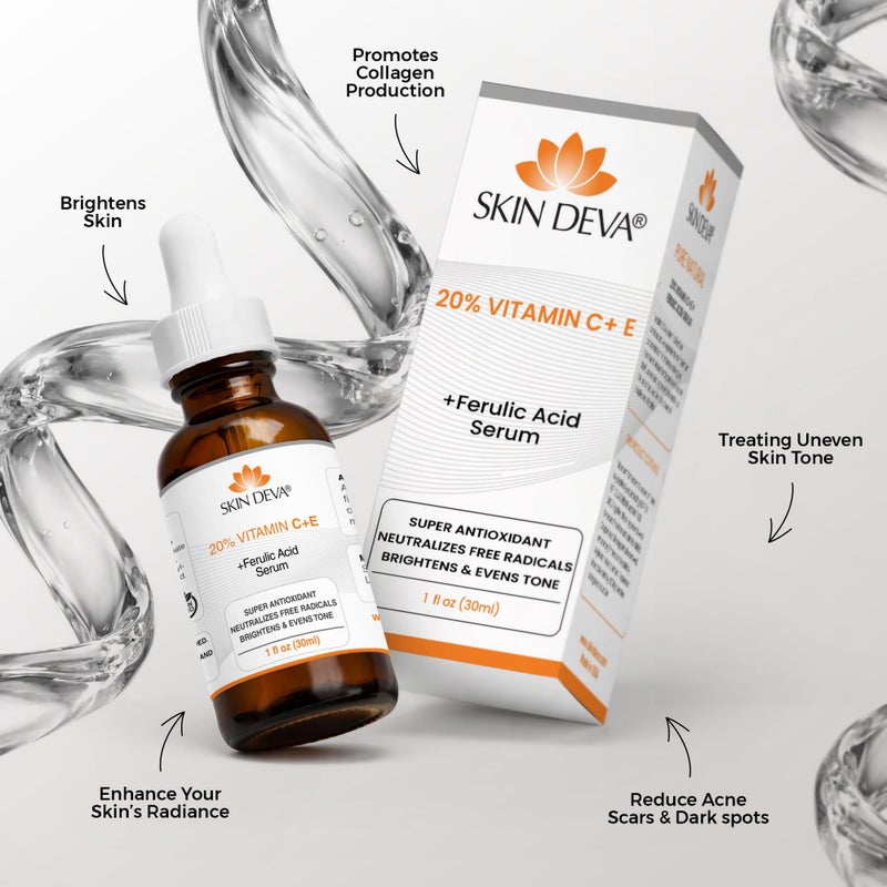Skin Deva 20% Vitamin C Serum Anti Aging Face Serum with Hyaluronic Acid & Vitamin E â€“ Brightening Formula for Improving Appearance of Dark Spots, Fine Lines & Wrinkles â€“ All Skin Types, 1 fl oz - Image 2