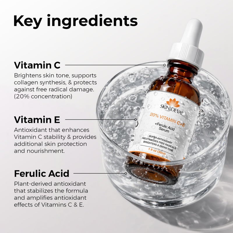 Skin Deva 20% Vitamin C Serum Anti Aging Face Serum with Hyaluronic Acid & Vitamin E â€“ Brightening Formula for Improving Appearance of Dark Spots, Fine Lines & Wrinkles â€“ All Skin Types, 1 fl oz - Image 3