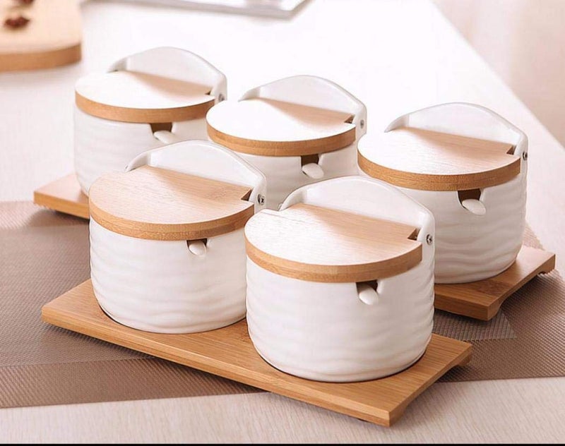 Magnitt Ceramics Storage Jar Porcelain Condiment Jar Spice Container with with Flip Lid and Spoon - Best Creative Seasoning Box for Your Home, Kitchen, Counter (3) - Image 5