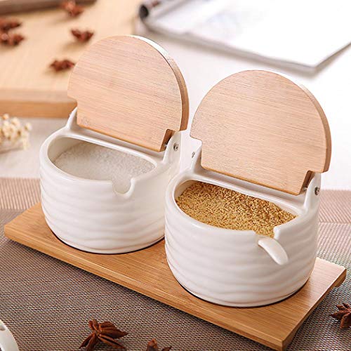 Magnitt Ceramics Storage Jar Porcelain Condiment Jar Spice Container with with Flip Lid and Spoon - Best Creative Seasoning Box for Your Home, Kitchen, Counter (3) - Image 3