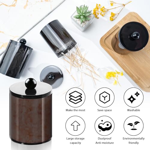 XIPENGKEJI 2 Pack Qtip Holder,Canister Apothecary Jar Set, Bathroom Jars with Lids Set for Cotton Swabs, Balls, Pads, Floss Picks,10oz-12oz Plastic Canisters Restroom Bedroom Vanity Organizer(Black) - Image 3