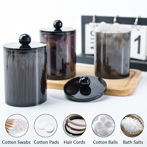 XIPENGKEJI 2 Pack Qtip Holder,Canister Apothecary Jar Set, Bathroom Jars with Lids Set for Cotton Swabs, Balls, Pads, Floss Picks,10oz-12oz Plastic Canisters Restroom Bedroom Vanity Organizer(Black) - Image 4