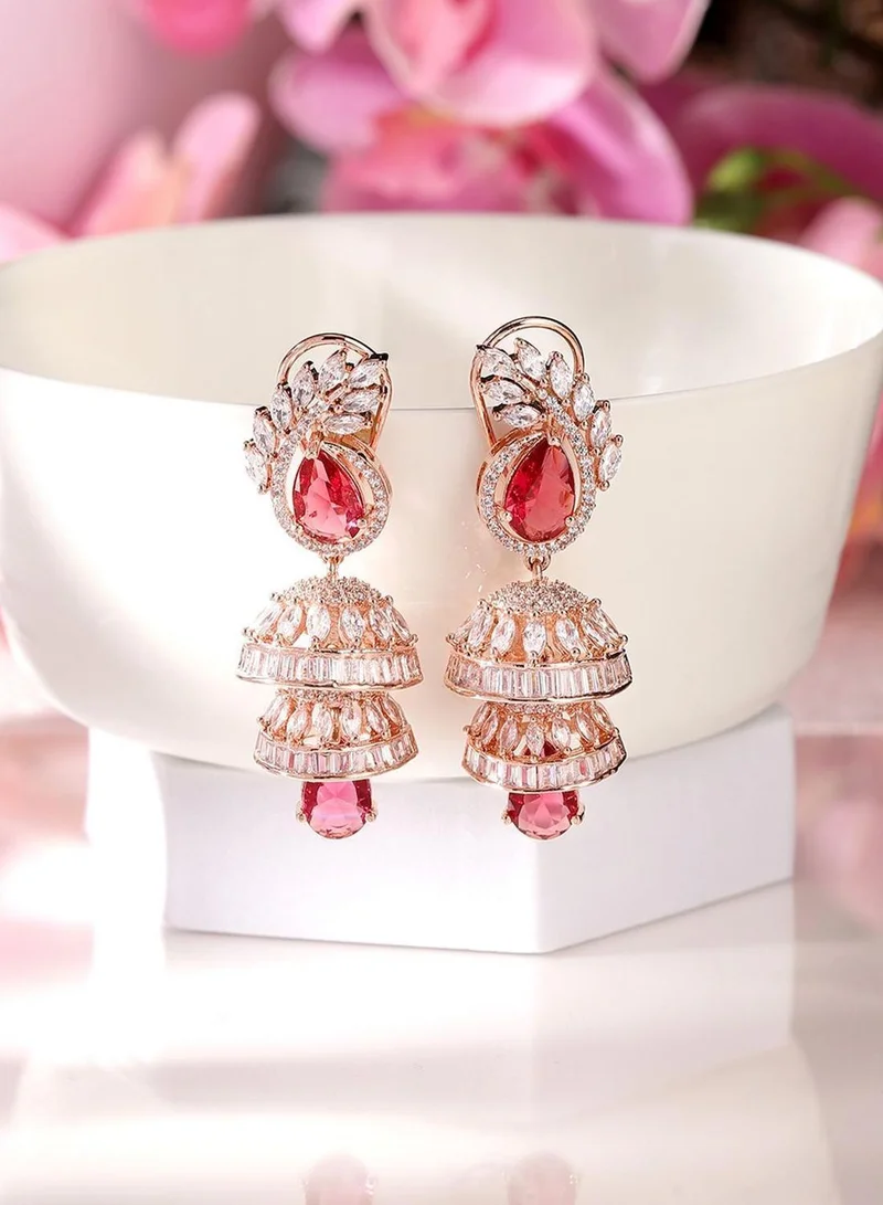 Priyaasi Rose Stone Studded Dome Shaped Jhumkas