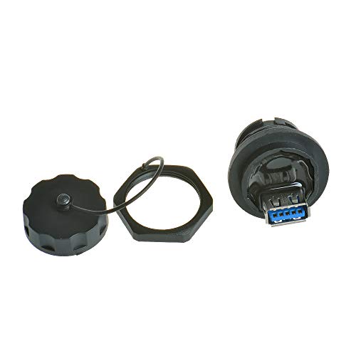 ANMBEST 2PCS Electrical USB3.0 IP67 Waterproof Connector Industrial Standard Double Head Coupler Adapter Female to Female Socket Plug Panel Mount with Waterproof/Dust Cap Compatible with USB2.0 - Image 3