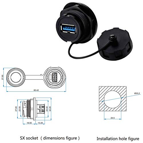 ANMBEST 2PCS Electrical USB3.0 IP67 Waterproof Connector Industrial Standard Double Head Coupler Adapter Female to Female Socket Plug Panel Mount with Waterproof/Dust Cap Compatible with USB2.0 - Image 5
