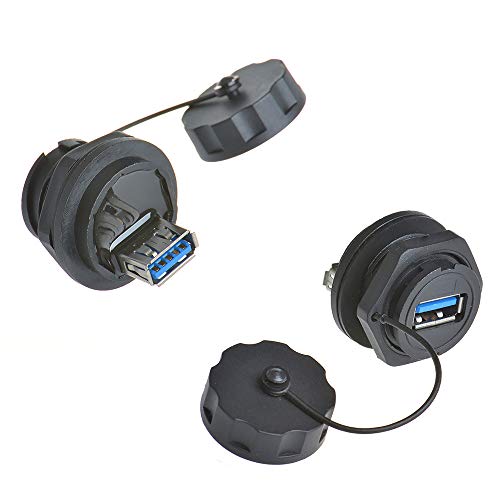 ANMBEST 2PCS Electrical USB3.0 IP67 Waterproof Connector Industrial Standard Double Head Coupler Adapter Female to Female Socket Plug Panel Mount with Waterproof/Dust Cap Compatible with USB2.0 - Image 1