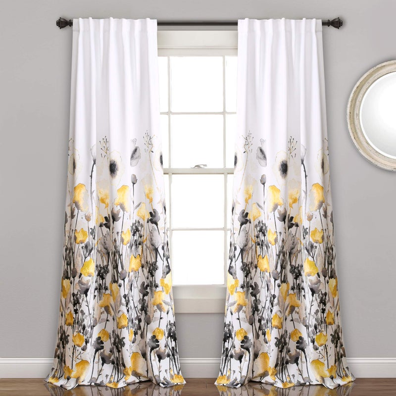 Lush Decor LUSH DCOR 95 x 52 Yellow and Gray Lush Decor Zuri Flora Curtains Light Filtering Window Panel Set for Living Dining Bedroom Pair 