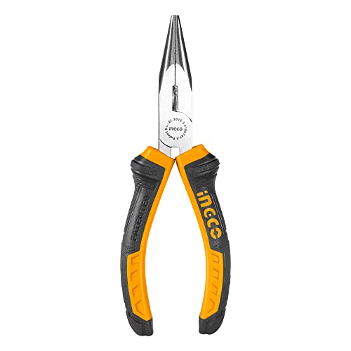 INGCO Long Nose Pliers, 160mm Polish and Anti-Rust Oil Long Nose Pliers Two Color Handle - Image 1