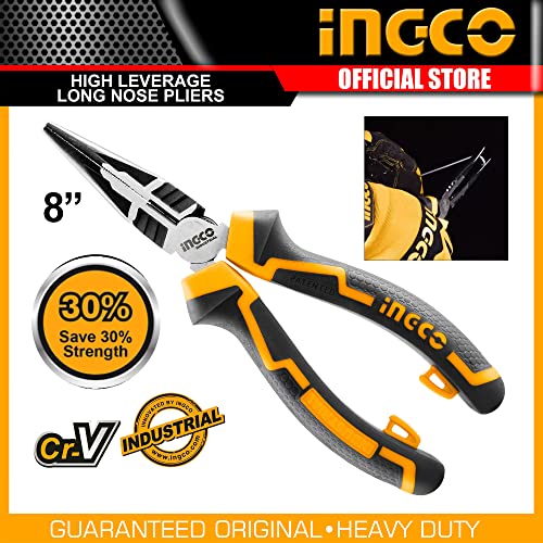 INGCO Long Nose Pliers, 160mm Polish and Anti-Rust Oil Long Nose Pliers Two Color Handle - Image 2