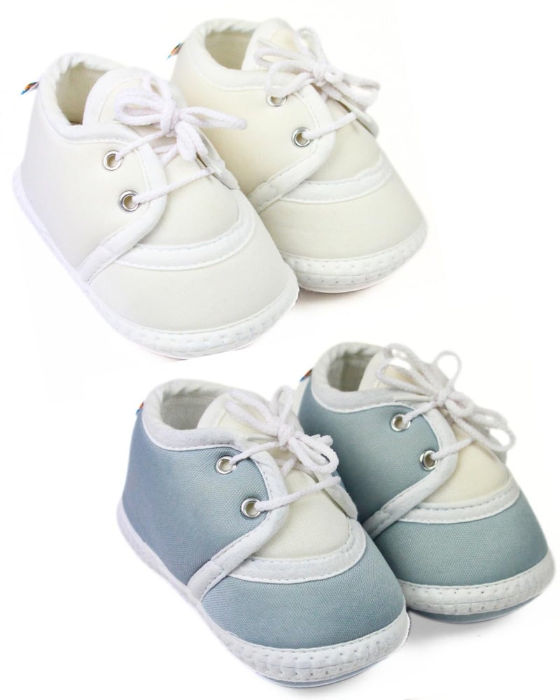 Neska Moda 6 To 12 Months Baby Boys & Girls Pack of 2 Pair Cotton Lace Shoes/Booties (White,Grey)-BT2157andBT2158 - Image 1