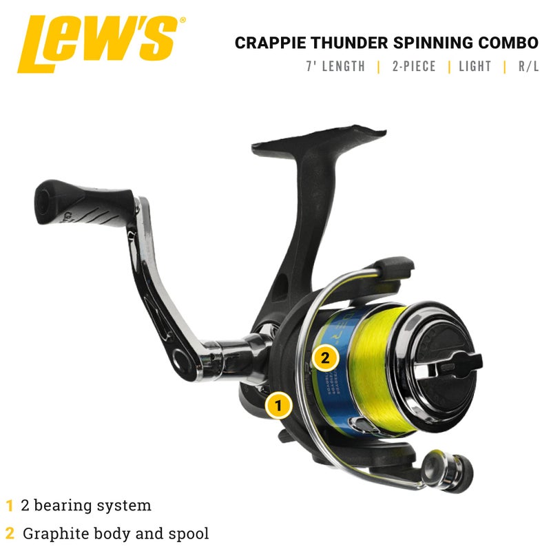 Lew's Crappie Thunder Spinning Reel and Fishing Rod Combo, 7-Foot 2-Piece IM6 Graphite Blank, Right or Left-Hand Retrieve, Crappie Thunder Green - Image 2