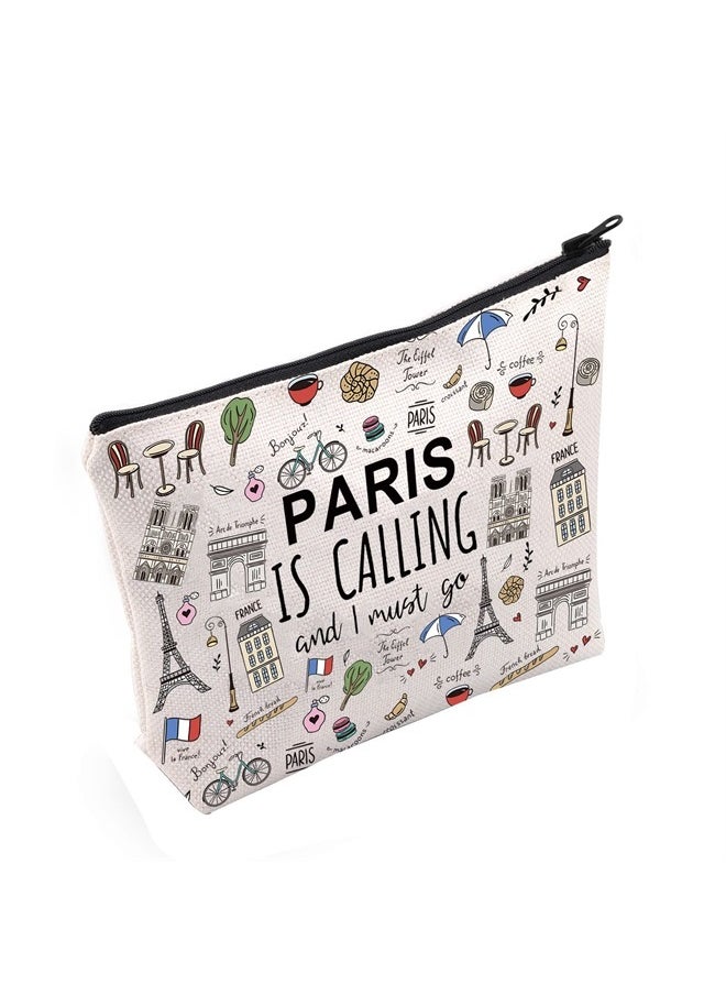 POFULL - Paris Themed Gifts Paris Is Calling And I Must Go Cosmetic Bag Paris Lover Gift (Paris Is Calling Cosmetic Bag) - Image 1