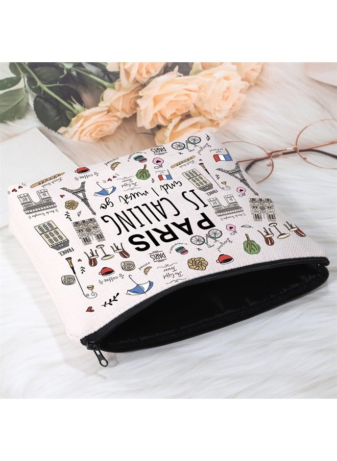 POFULL - Paris Themed Gifts Paris Is Calling And I Must Go Cosmetic Bag Paris Lover Gift (Paris Is Calling Cosmetic Bag) - Image 1