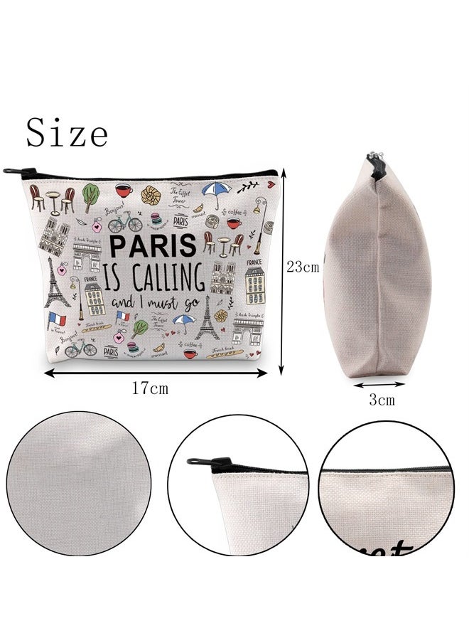 POFULL - Paris Themed Gifts Paris Is Calling And I Must Go Cosmetic Bag Paris Lover Gift (Paris Is Calling Cosmetic Bag) - Image 1