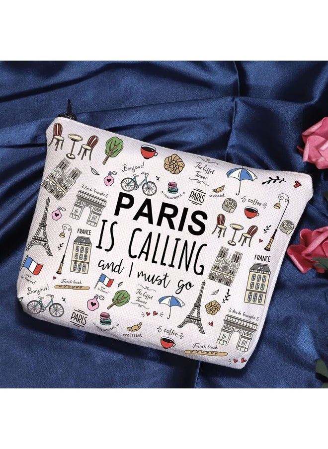 POFULL - Paris Themed Gifts Paris Is Calling And I Must Go Cosmetic Bag Paris Lover Gift (Paris Is Calling Cosmetic Bag) - Image 1