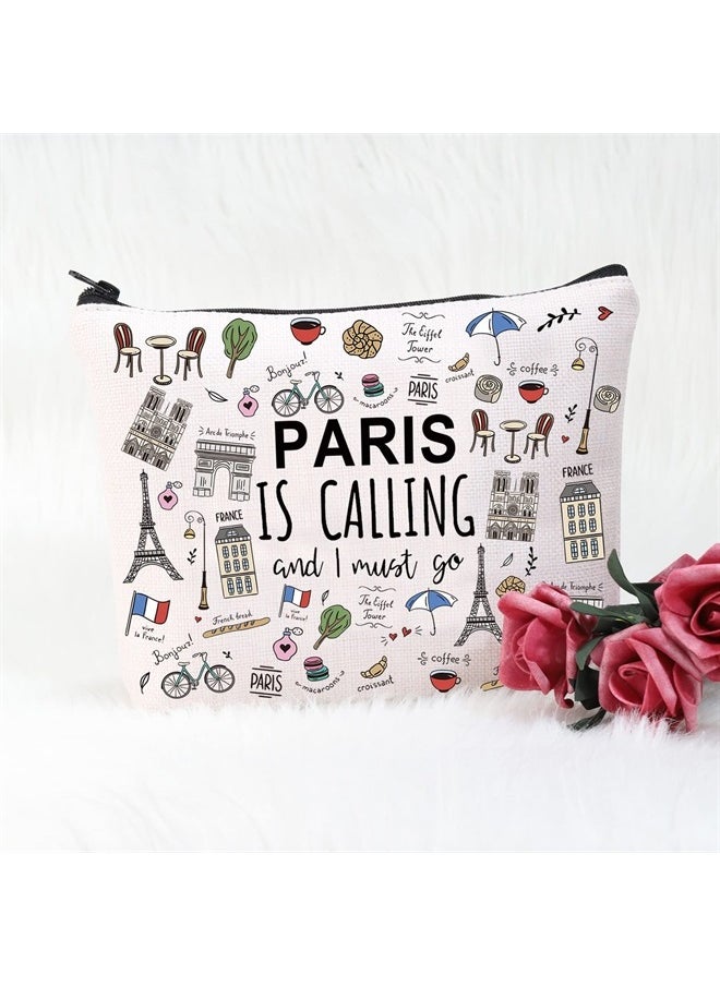 POFULL - Paris Themed Gifts Paris Is Calling And I Must Go Cosmetic Bag Paris Lover Gift (Paris Is Calling Cosmetic Bag) - Image 1