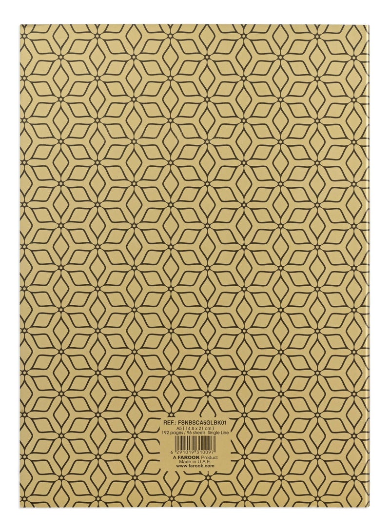 FIS® Notebook Soft Cover, A5 Size(14.8x21cm), 2 Quire, 192 Pages, 96 Sheets, Single Line Ruling, Golden/Black, Packet of 5 Pieces, Design 1 - FSNBSCA5GLBK01 - Image 4