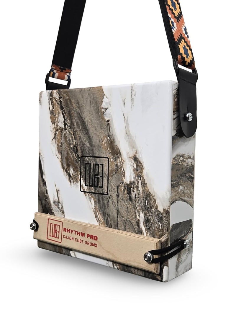 RHYTHM PRO Cajon Cube 12inch Traveller Cajon With External Snare Tap,Strap & Padded Cover Bag For Kids,Adults & Professional Musicians Super Sound Quality Made With MDF,Made in India (WHITE MARBLE) - Image 4