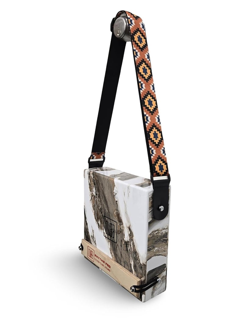 RHYTHM PRO Cajon Cube 12inch Traveller Cajon With External Snare Tap,Strap & Padded Cover Bag For Kids,Adults & Professional Musicians Super Sound Quality Made With MDF,Made in India (WHITE MARBLE) - Image 5